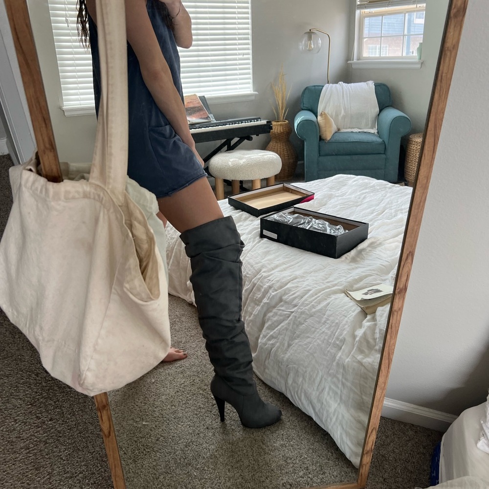 Michael Antonio Gray Suede Over-the-Knee Boots